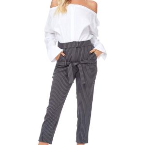 Striped Straight Cropped Office Pants