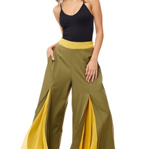 Colorblock wide-leg elastic waist trousers